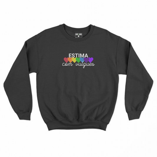 Dessuadora amb motiu lgtbi+ i la frase estima com vulgues