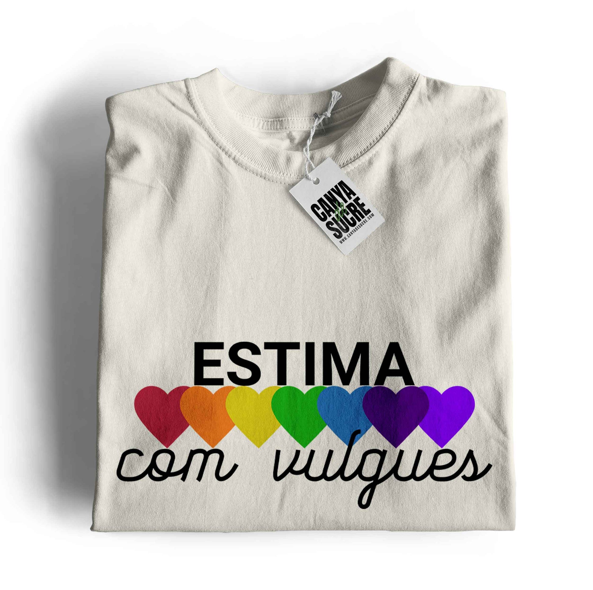 Samareta blanc vintage amb el disseny "Estime com vulgues" al pit, disseny de Canya de Sucre